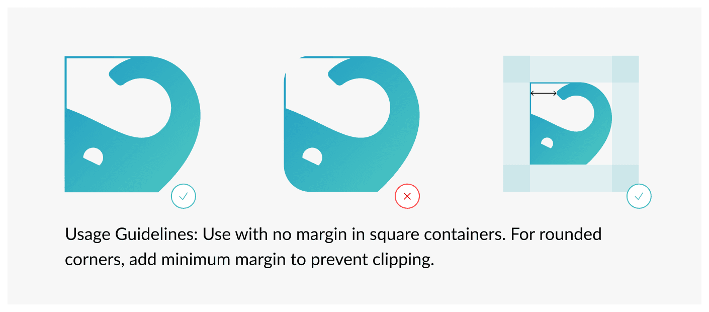 Icon usage guidelines showing correct sizing and spacing