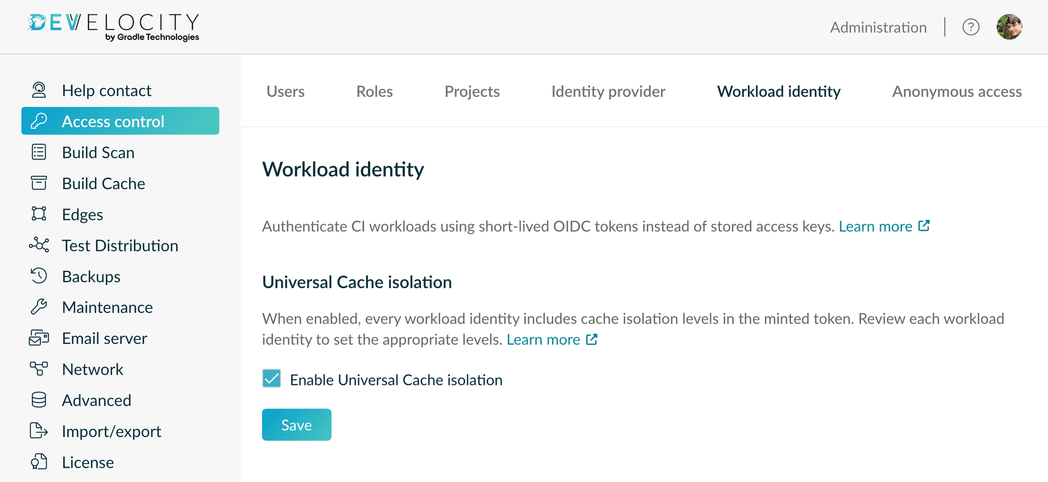 Enabling Universal Cache isolation and mapping a trusted GitHub Actions workload identity directly to a Develocity role