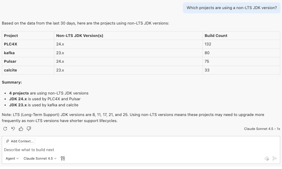 Using Visual Studio Code and Claude Sonnet with the Develocity Analytics MCP server